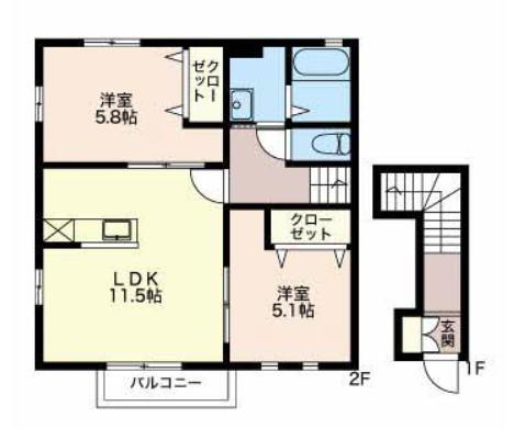 DUPLEX与一 A棟(2LDK/2階)の間取り写真