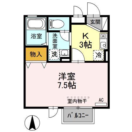 ジュネス山本II(1K/1階)の間取り写真