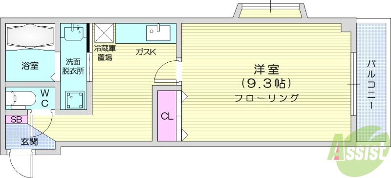 ライフステージ市名坂(1K/3階)の間取り写真