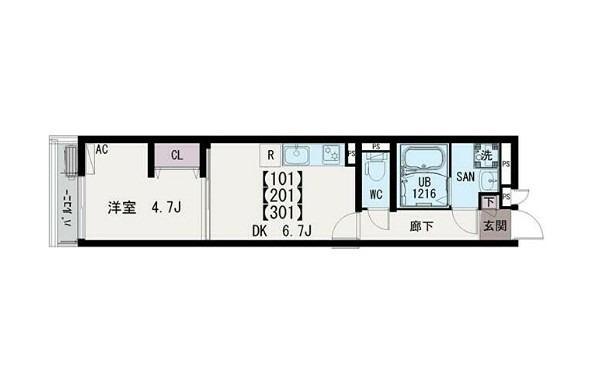 イクシオ横浜国大前(1DK/1階)の間取り写真