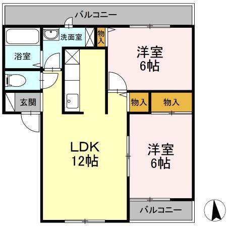 ハイセレールセレッソA(2LDK/2階)の間取り写真