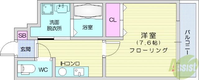 ルミナス荒井西(1K/4階)の間取り写真