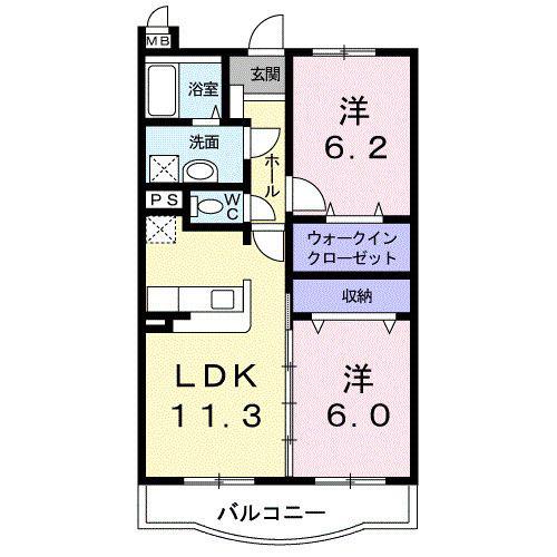 N・T 秋月-B(2LDK/3階)の間取り写真