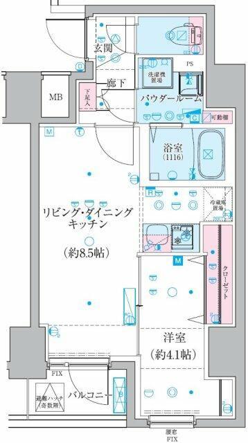 GENOVIA椎名町(1LDK/8階)の間取り写真