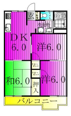 パールハイツ砂川(3DK/1階)の間取り写真