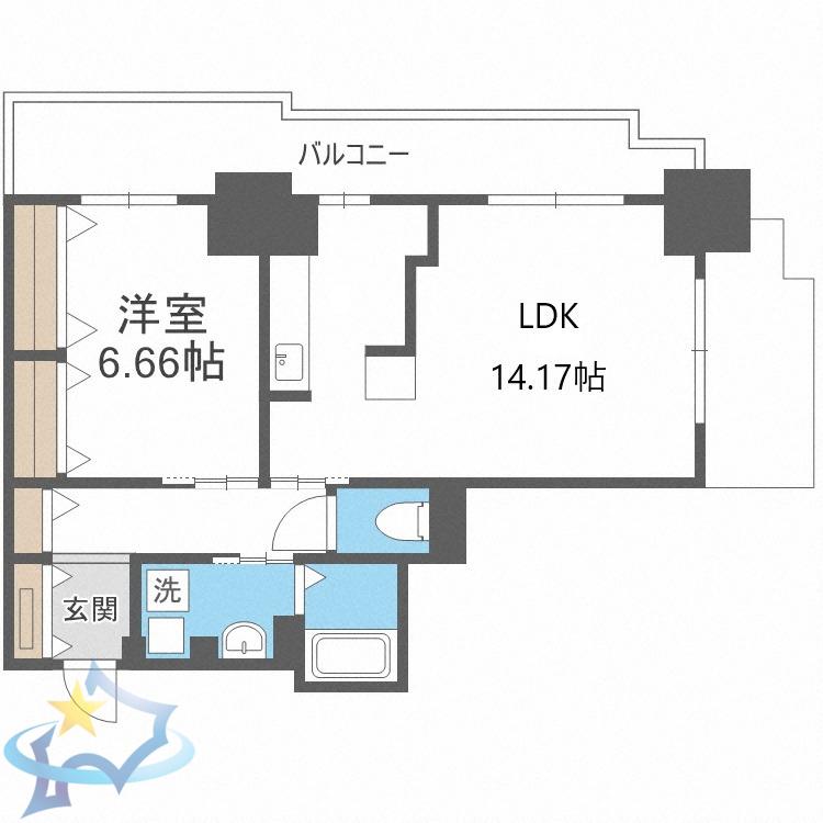 パシフィックタワー札幌(1LDK/2階)の間取り写真