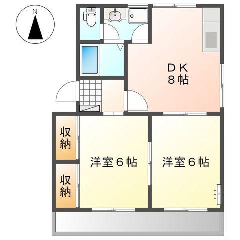 ルミエール(2DK/2階)の間取り写真