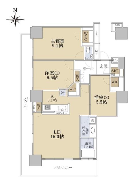 フェイバリッチタワー品川(3LDK/31階)の間取り写真