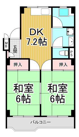 翠光ハイツ(2DK/2階)の間取り写真
