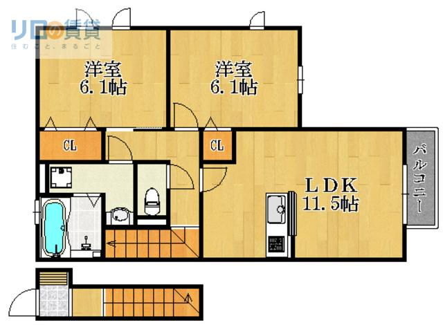 セジュール東宝塚(2LDK/2階)の間取り写真
