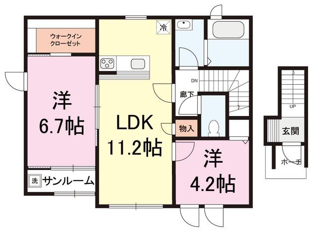 LE CIELI(2LDK/2階)の間取り写真