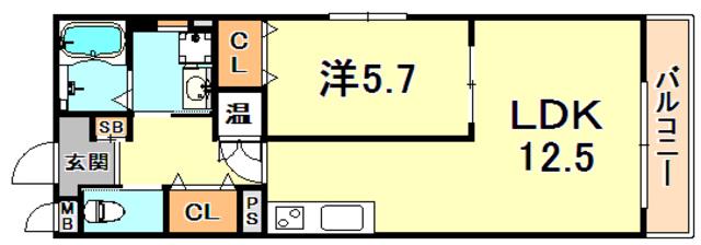ARUKAS(1LDK/3階)の間取り写真