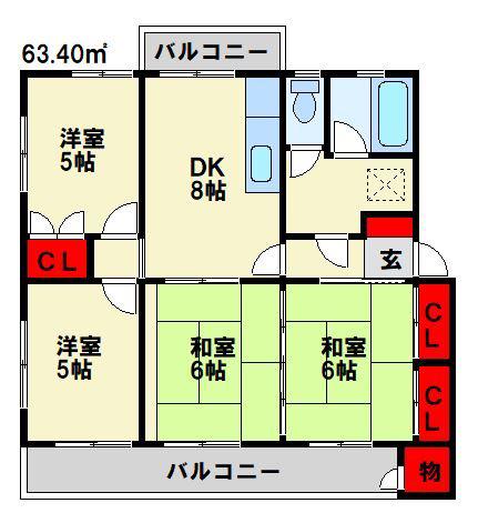 エメラルドタウン本城F棟(4DK/5階)の間取り写真