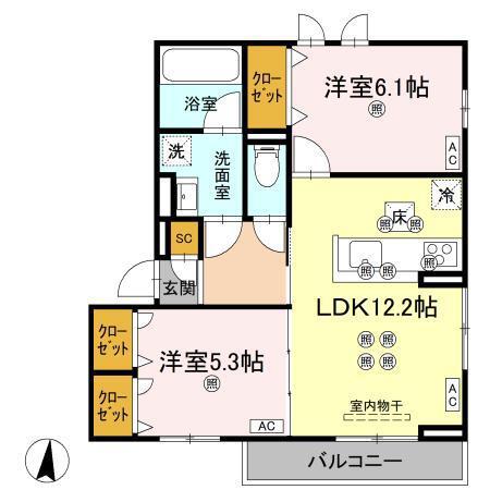 ステラヴィータ A棟(2LDK/1階)の間取り写真