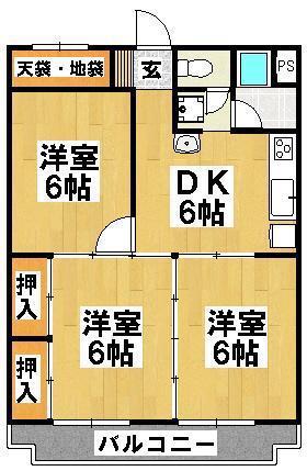 米沢コーポ(3DK/3階)の間取り写真