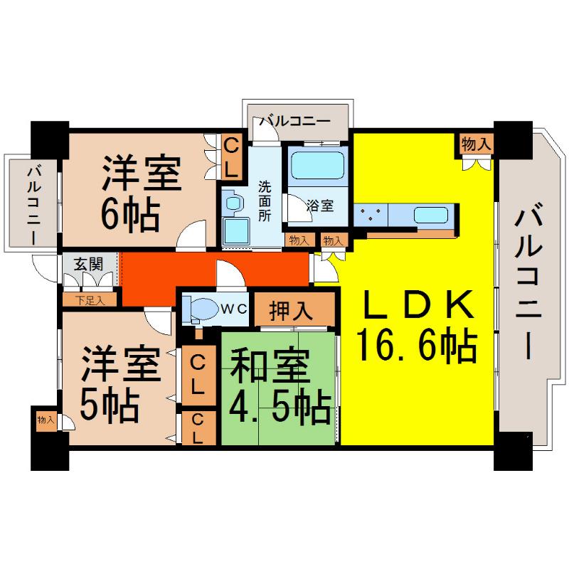 ステラートシティ桜山(3LDK/6階)の間取り写真