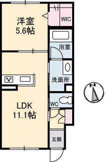 ラルーチェ国富(1LDK/1階)の間取り写真