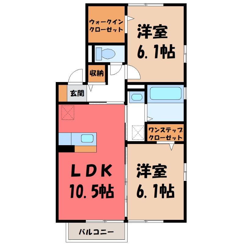 スカイハイツB(2LDK/2階)の間取り写真