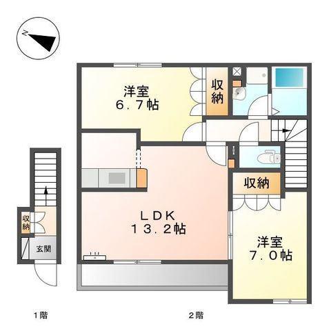 ヴェスパー(2LDK/2階)の間取り写真