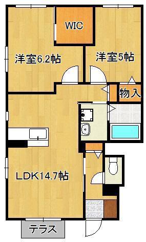 シャンティ  C棟(2LDK/1階)の間取り写真