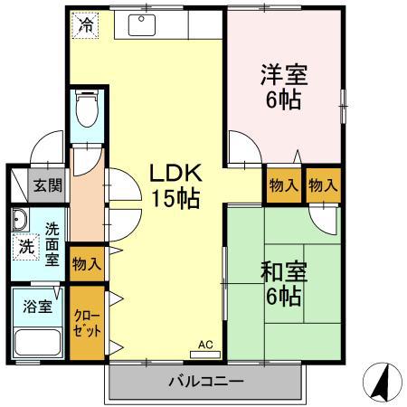 セジュール清水B棟(2LDK/2階)の間取り写真