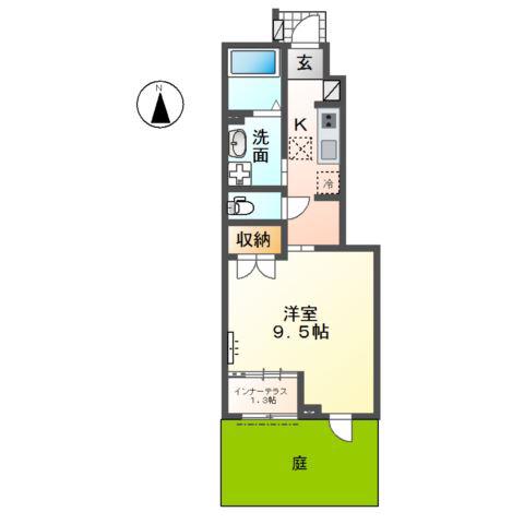 グランディール南川(1K/1階)の間取り写真