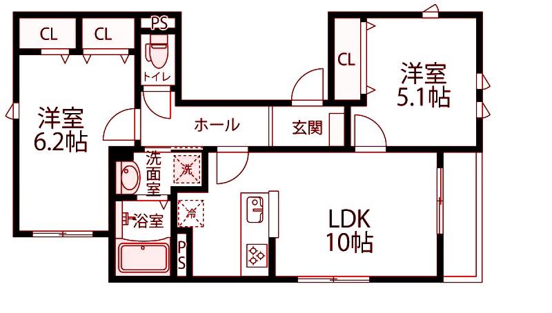ピアト リザイア(2LDK/2階)の間取り写真