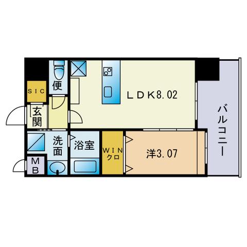 アクシオン高宮東PREGIO(1LDK/9階)の間取り写真