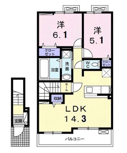 ニュースプリングII(2LDK/2階)の間取り写真