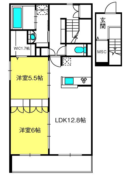 ルーチェ スギヤマ(2LDK/2階)の間取り写真
