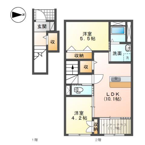 カーサ・ベルタ(2LDK/2階)の間取り写真