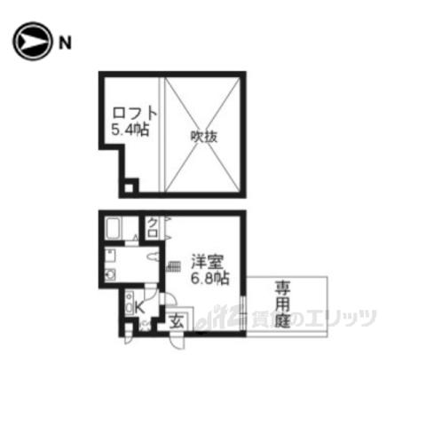 ベルビュー深草(1K/1階)の間取り写真