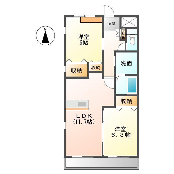 オオシマハイツベル(2LDK/2階)の間取り写真