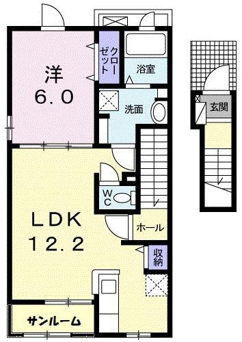 サニーハイツ ひまわりB(1LDK/2階)の間取り写真