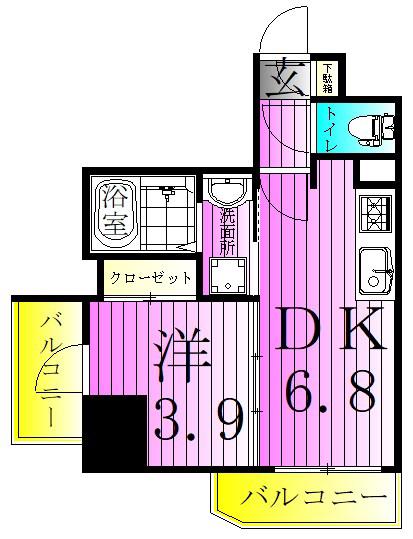 プレミア亀有(1DK/4階)の間取り写真