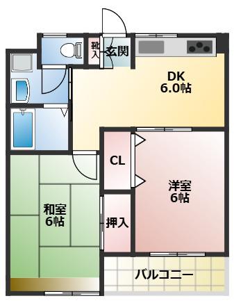 キャピタルコート(2DK/1階)の間取り写真