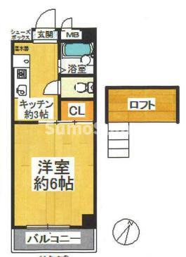 メインリバー住吉川(1K/3階)の間取り写真