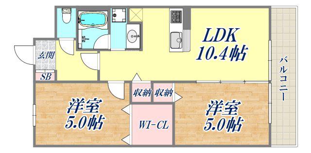  ワコーレヴィータ塚口(2LDK/3階)の間取り写真