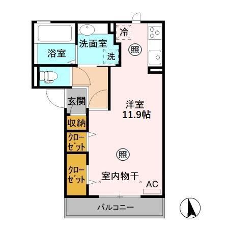 ファーストステージ(ワンルーム/3階)の間取り写真