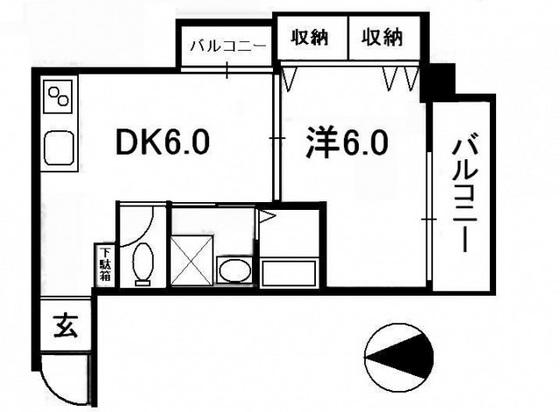 井原ビル(1DK/4階)の間取り写真