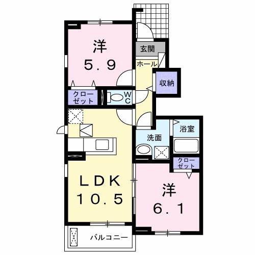 ベネヴォレンテB(2LDK/1階)の間取り写真
