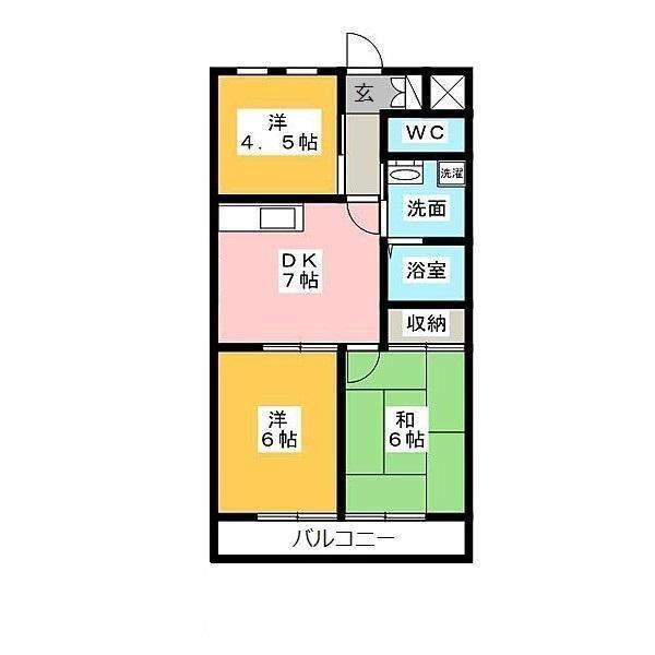 ウエストエンドB棟(3DK/2階)の間取り写真