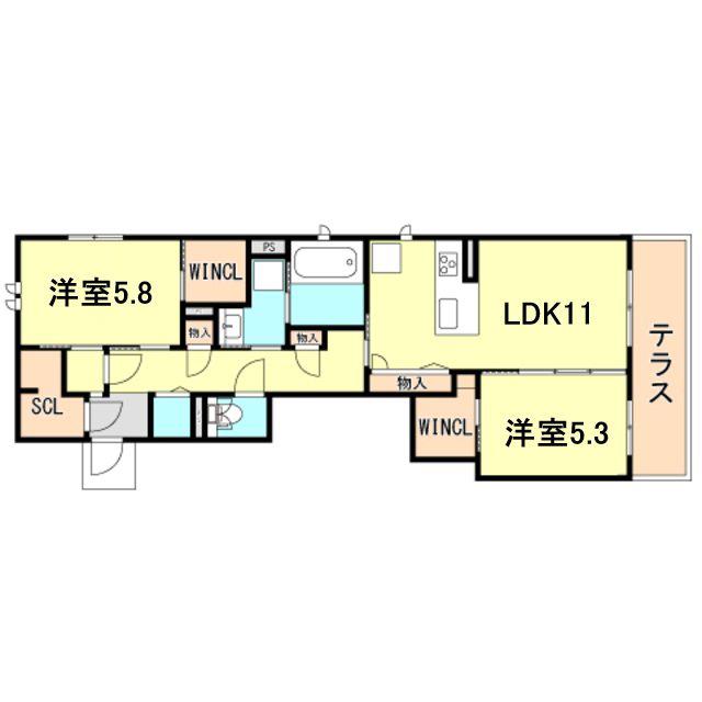 フェリーチェ上三条(2LDK/1階)の間取り写真