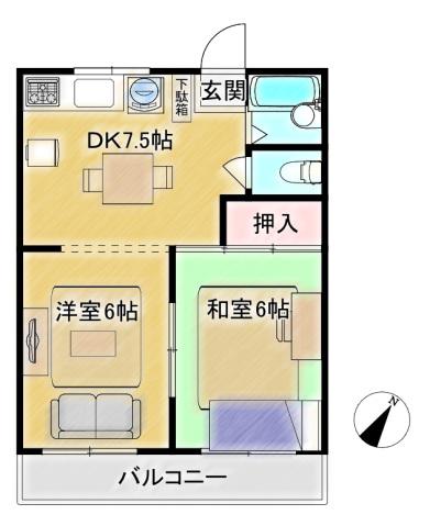 ハイツヤマダ(2DK/2階)の間取り写真