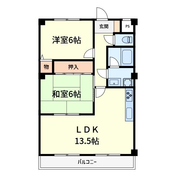 ニューハイツ(2LDK/2階)の間取り写真