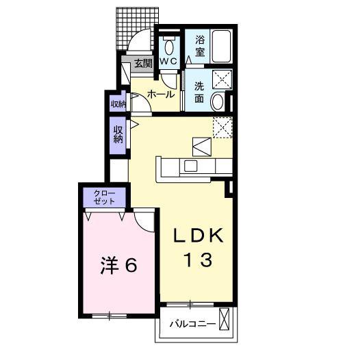 ドエル富里C(1LDK/1階)の間取り写真