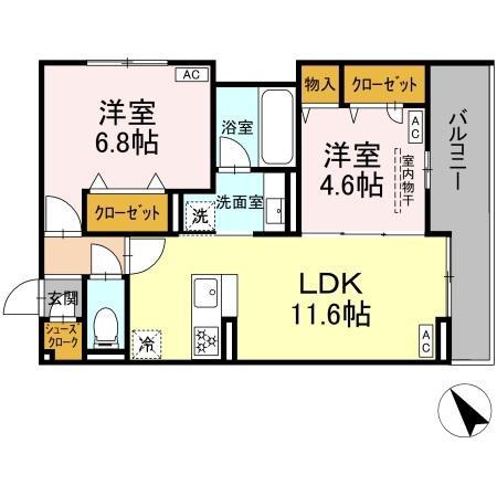 D-ガルデニア(2LDK/2階)の間取り写真