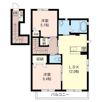 セリューメゾン(2LDK/2階)の間取り写真