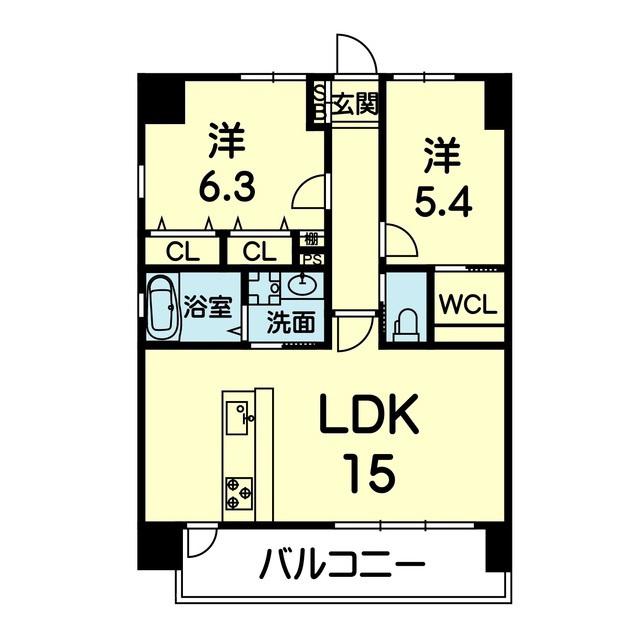 ライズ平成南(2LDK/6階)の間取り写真