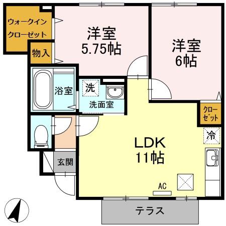 フォレストA棟(2LDK/1階)の間取り写真